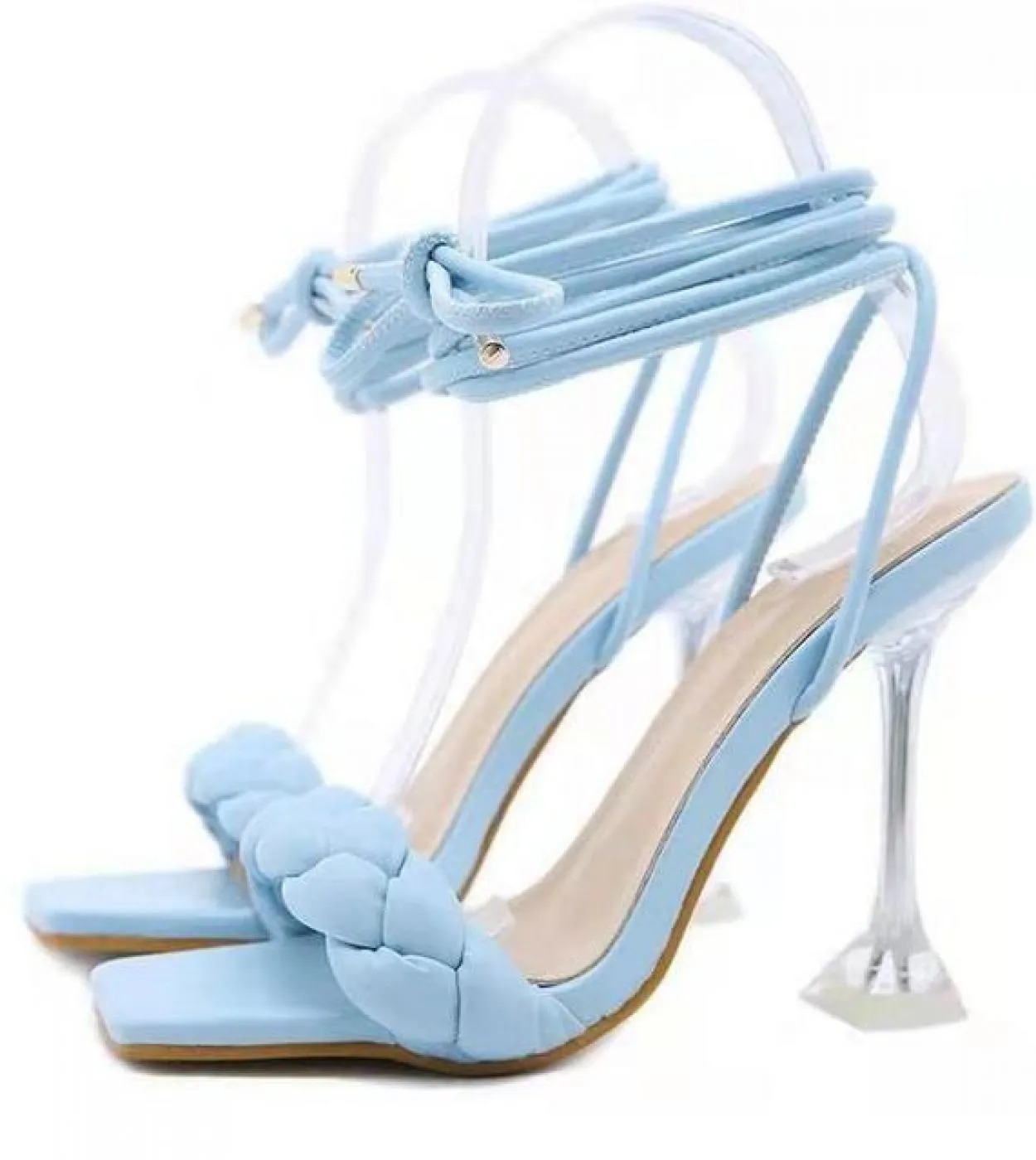 Scarpe aperte con cinturino alla caviglia Scarpe estive Fashion Design Weave Sandali da donna Sandali da donna con tacco alto in