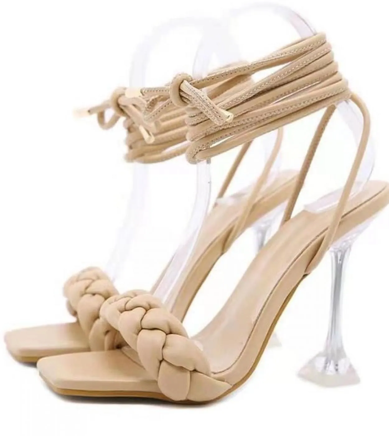 Scarpe aperte con cinturino alla caviglia Scarpe estive Fashion Design Weave Sandali da donna Sandali da donna con tacco alto in