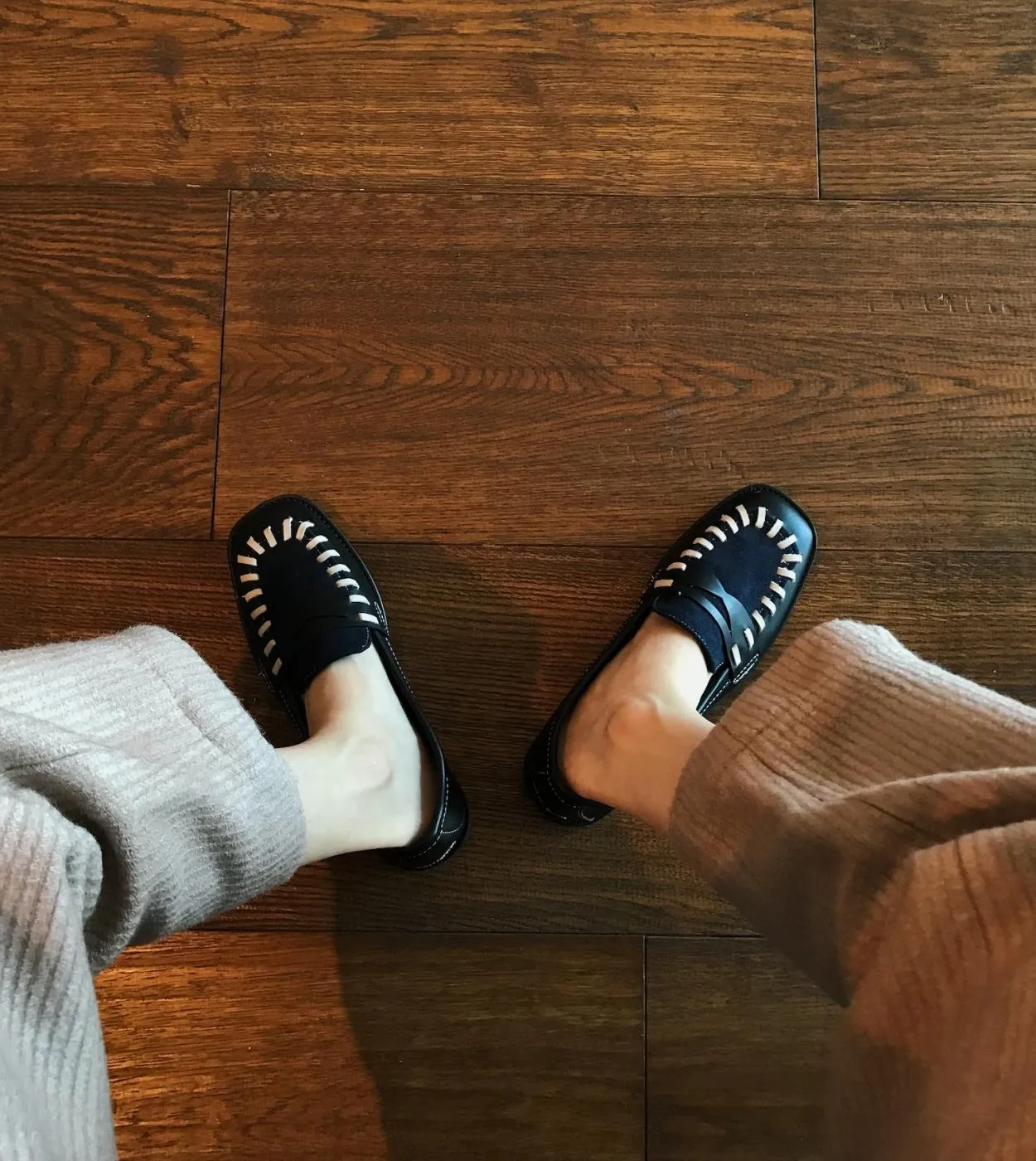 Scarpe da donna Décolleté con punta quadrata intrecciata con tacco basso Décolleté con tacco grosso in contrasto di colore Décol