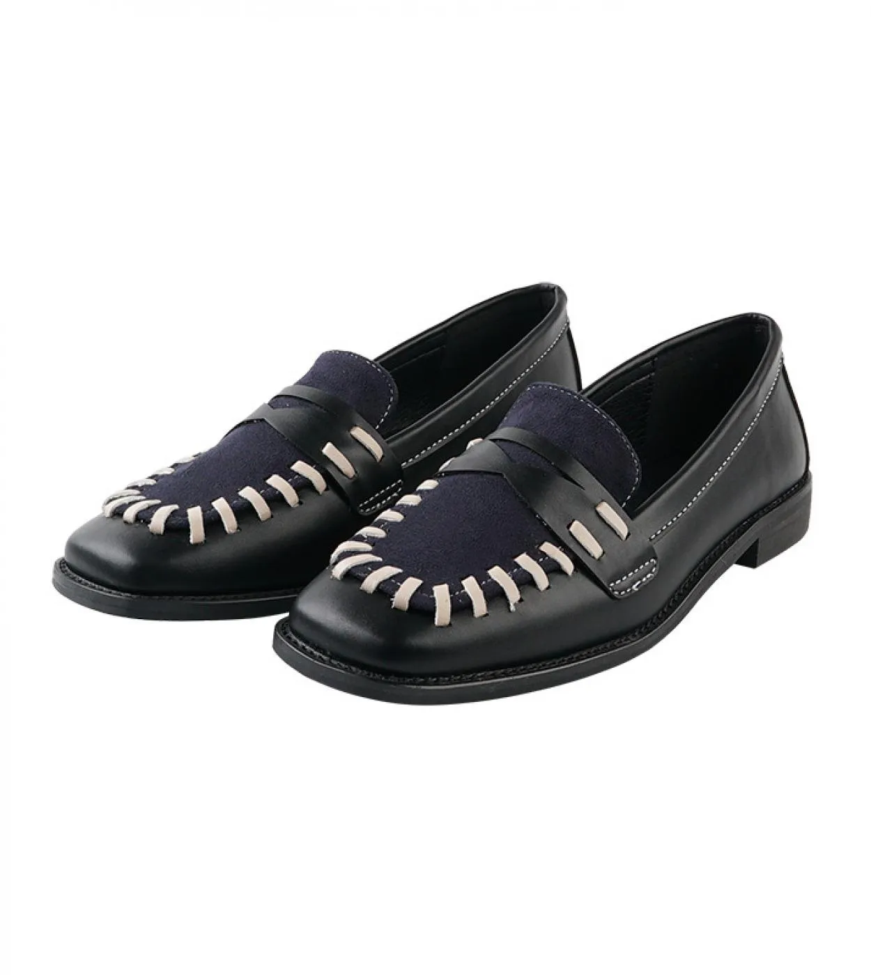 Scarpe da donna Décolleté con punta quadrata intrecciata con tacco basso Décolleté con tacco grosso in contrasto di colore Décol