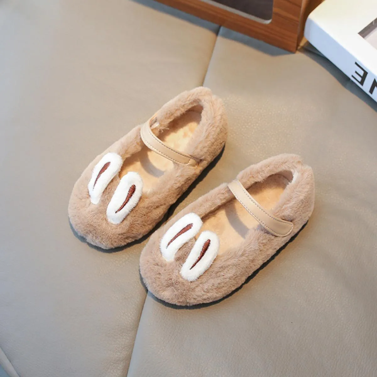 Scarpe Mary Jane pelose super accoglienti per bambini Ragazze Divertenti orecchie di coniglio Scarpe invernali imbottite in coto