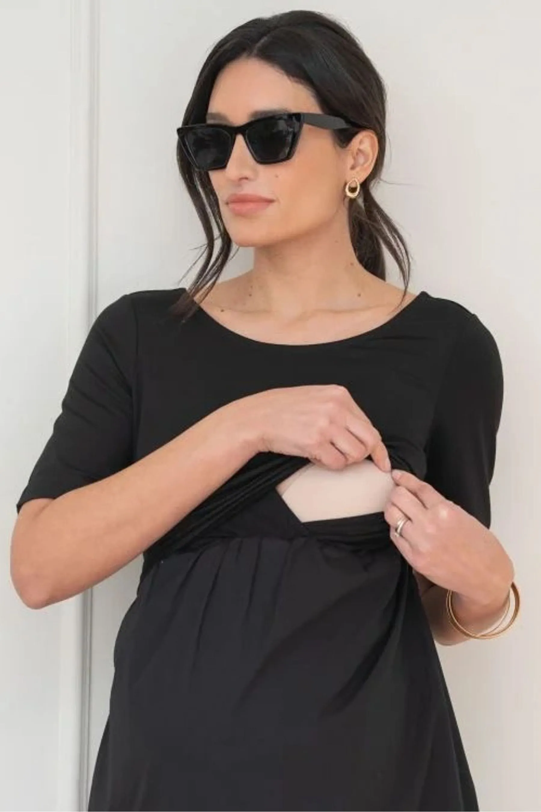 Seraphine - Abito premaman in popeline di cotone con Nero - Top