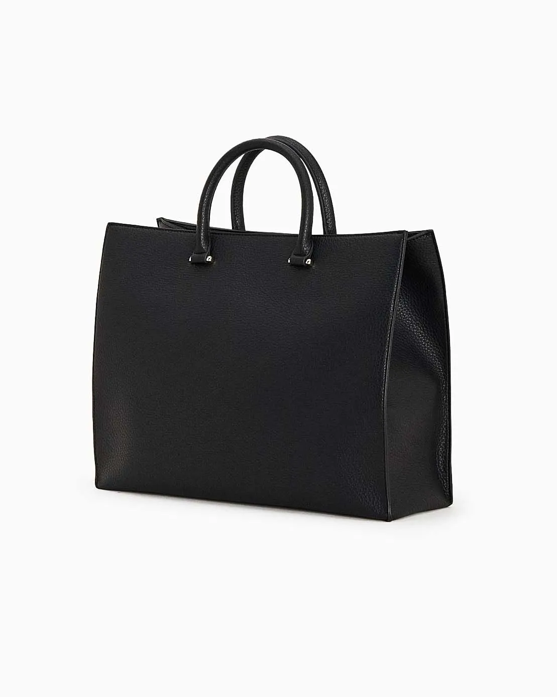 Shopping bag nera misura grande a base rigida in similpelle effetto martellato