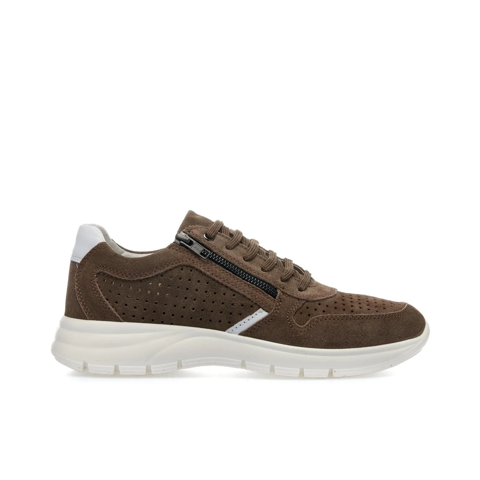 Sneakers marroni uomo in pelle scamosciata con zip