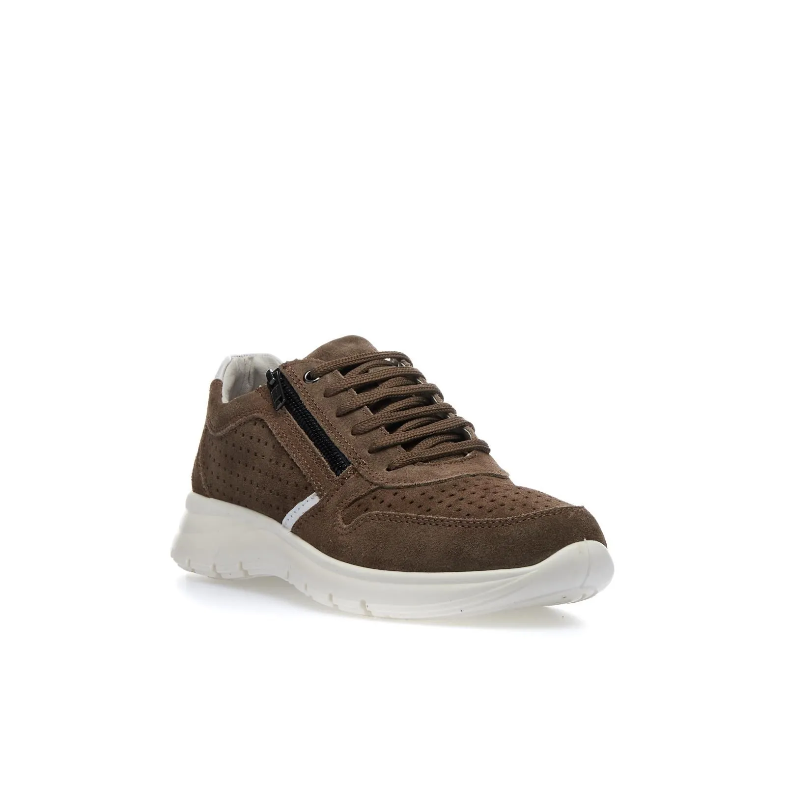 Sneakers marroni uomo in pelle scamosciata con zip