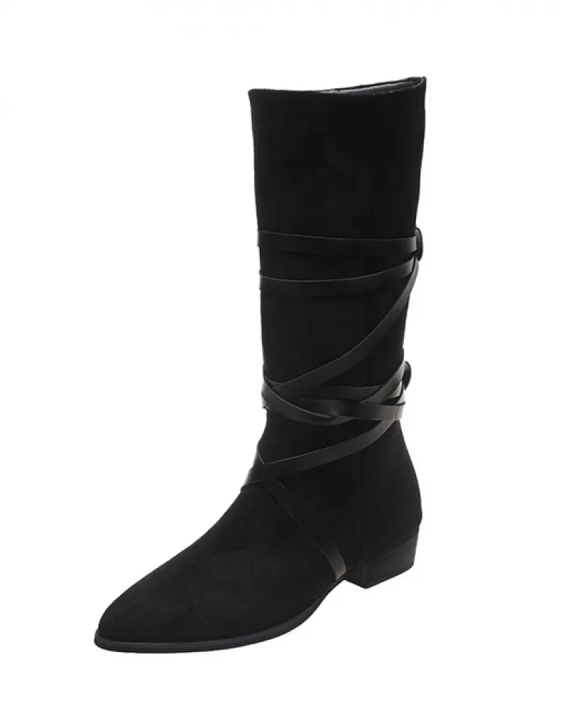 Stivali Alti Al Ginocchio Di Alta Qualità 2022 Inverno Nuove Donne In Pelle Scamosciata Cross Lace Up Stivali Donne Piatto Weste