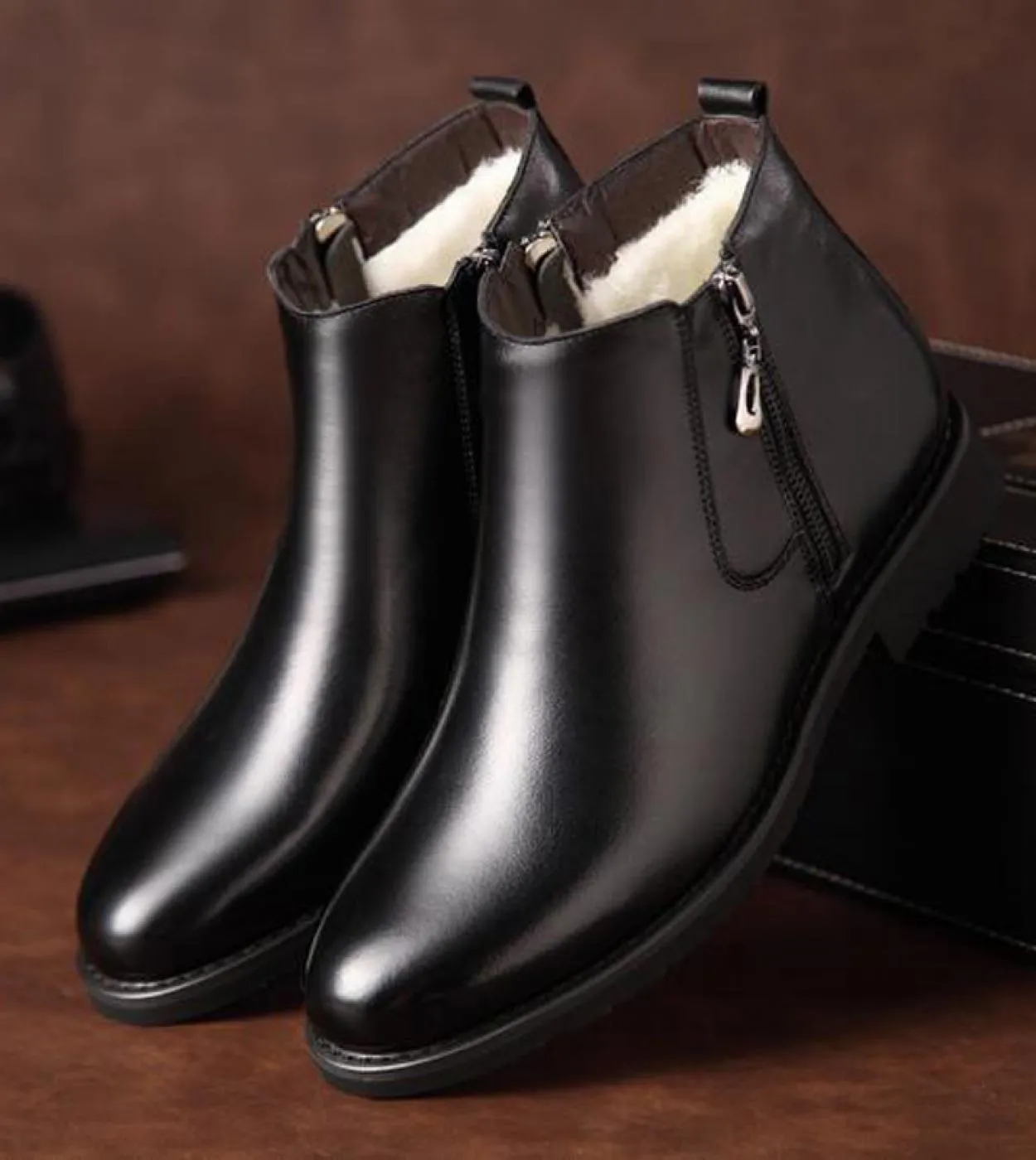 Stivali da uomo Zipper Designer Scarpe da cerimonia invernali da uomo Stivali di pelliccia britannici Stivali in vera pelle a pu