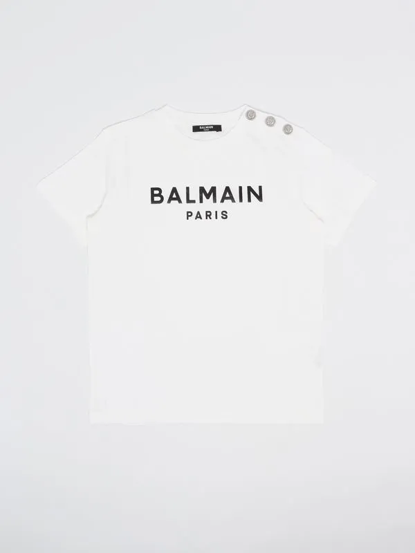 T-shirt bambina Balmain in cotone con bottoni Bianco-Nero