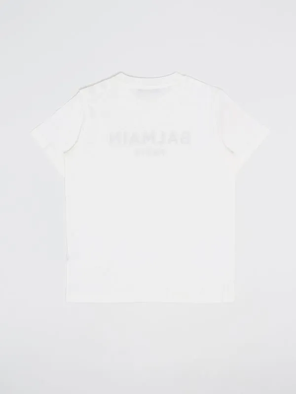 T-shirt bambina Balmain in cotone con bottoni Bianco-Nero