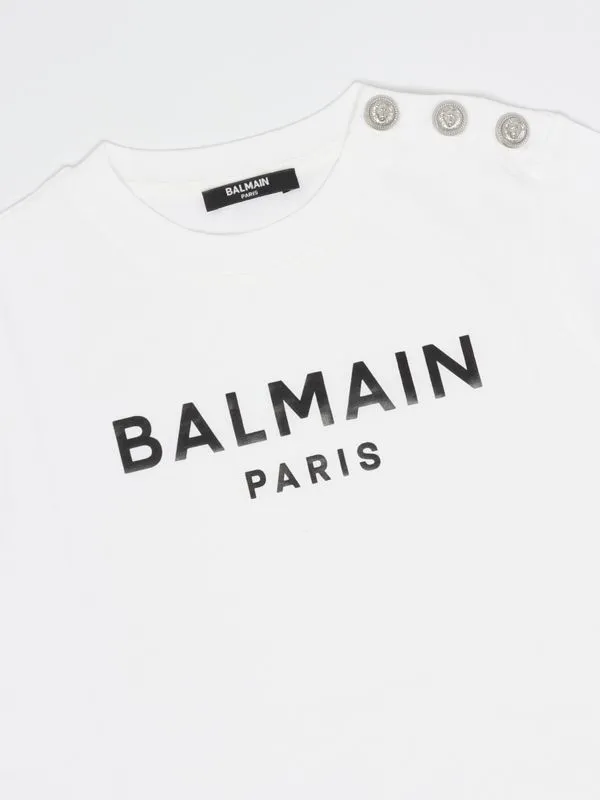 T-shirt bambina Balmain in cotone con bottoni Bianco-Nero