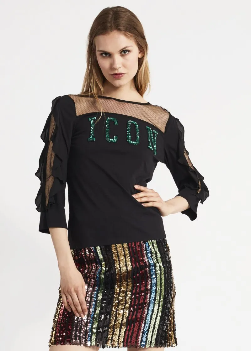 T-shirt con inserti in tulle