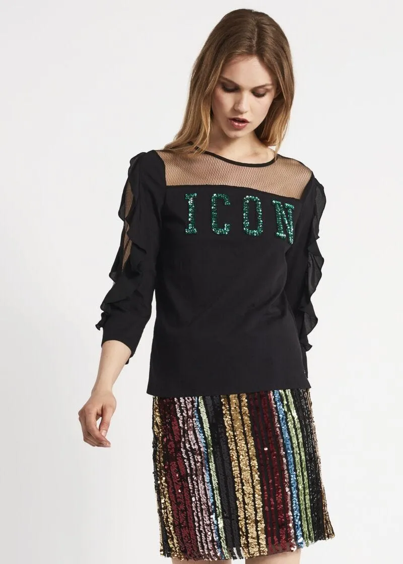 T-shirt con inserti in tulle
