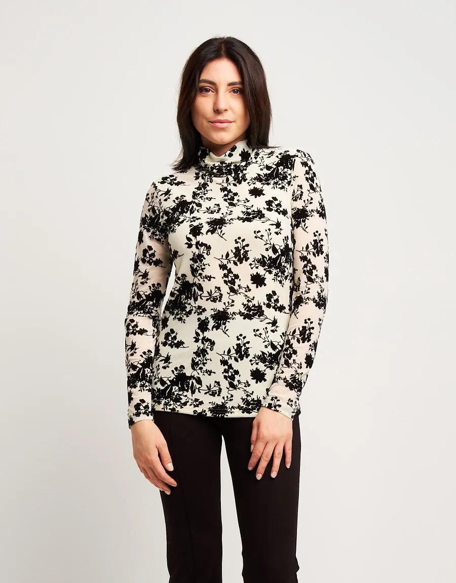 T-shirt in tulle floccato floreale