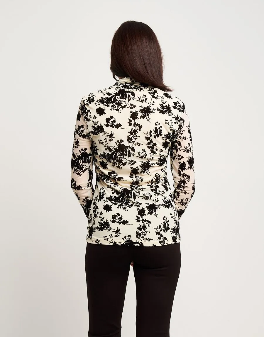 T-shirt in tulle floccato floreale