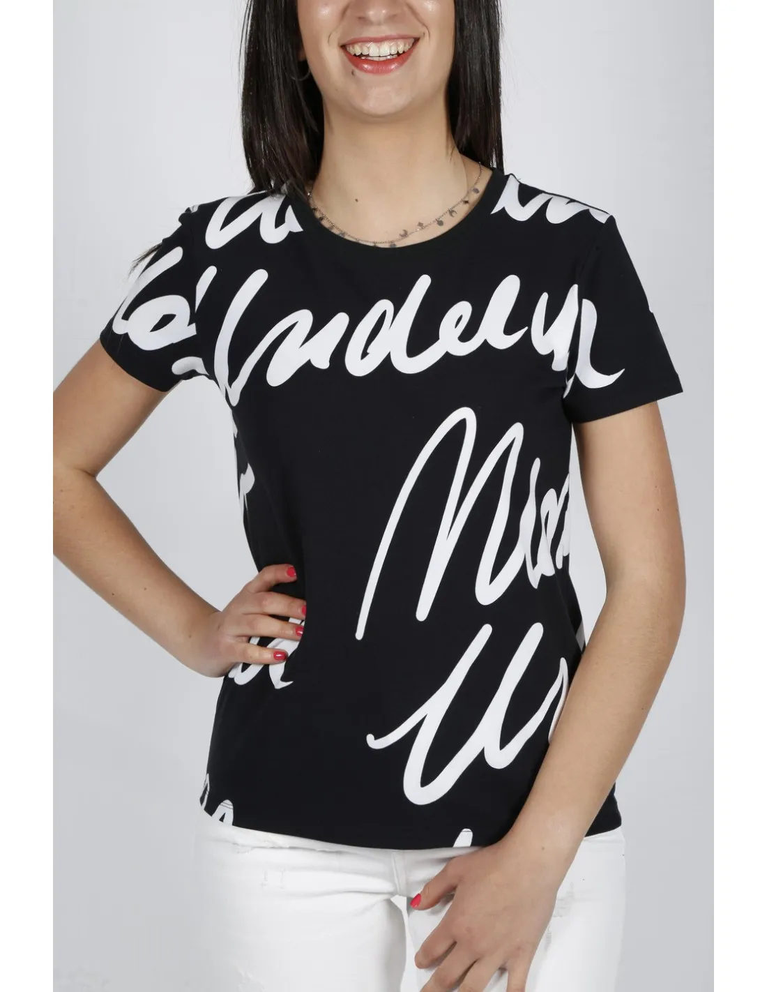 T-shirt nera donna girocollo Moschino