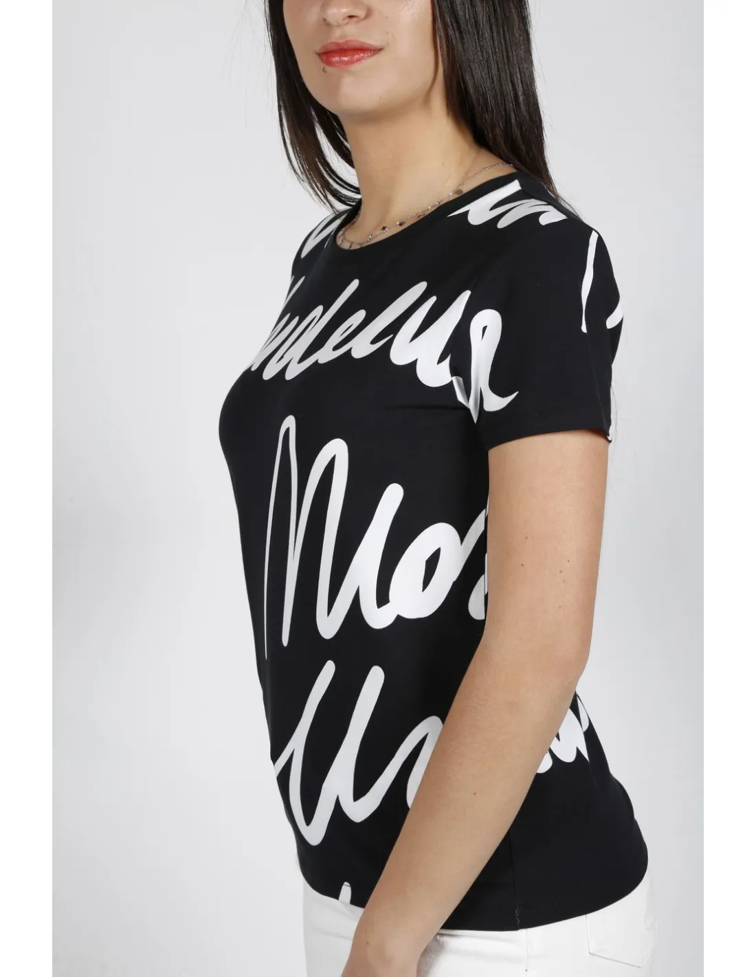 T-shirt nera donna girocollo Moschino