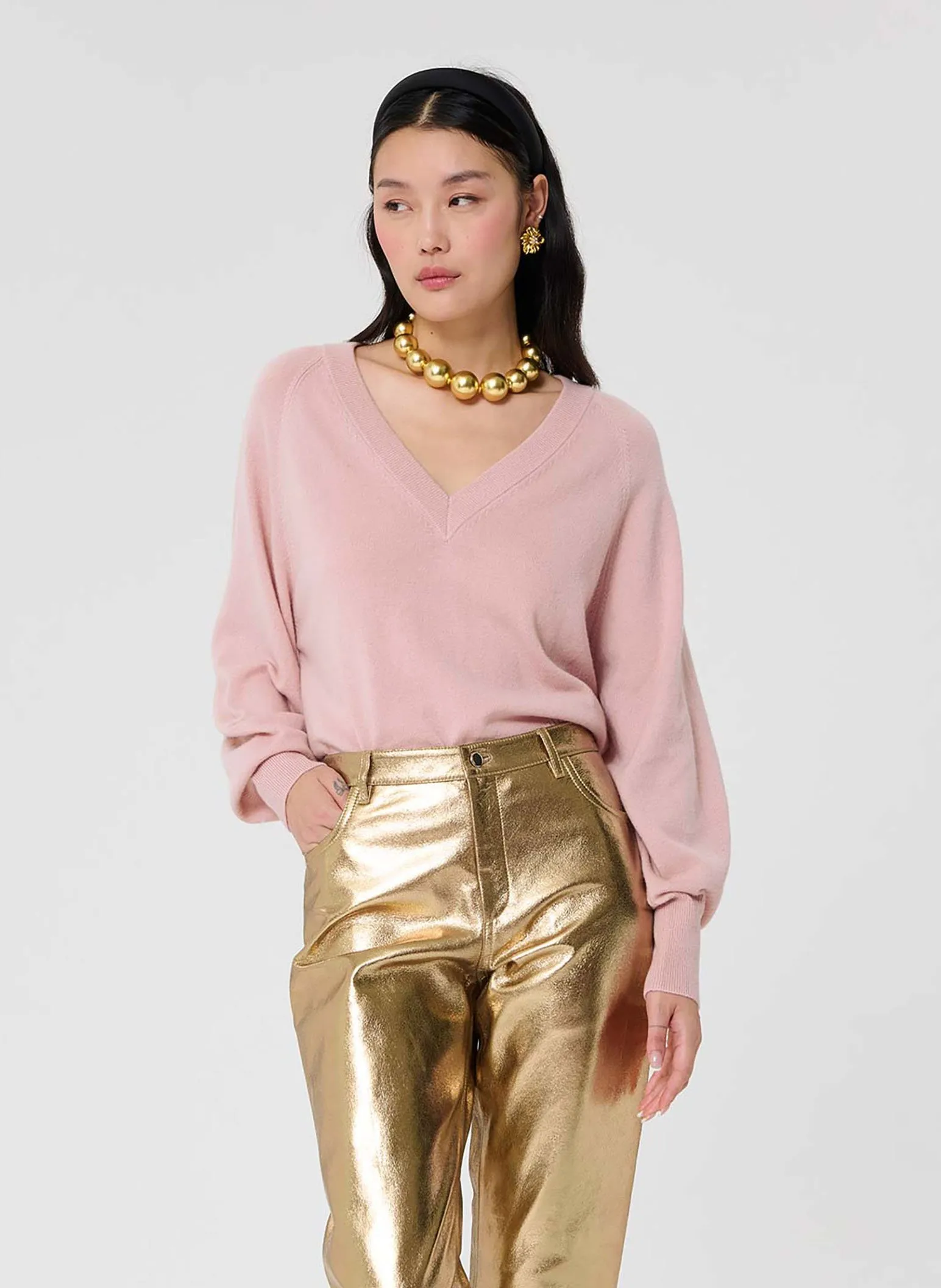  TARA JARMON   PAZ - Maglione collo a V in cachemire | Rosa