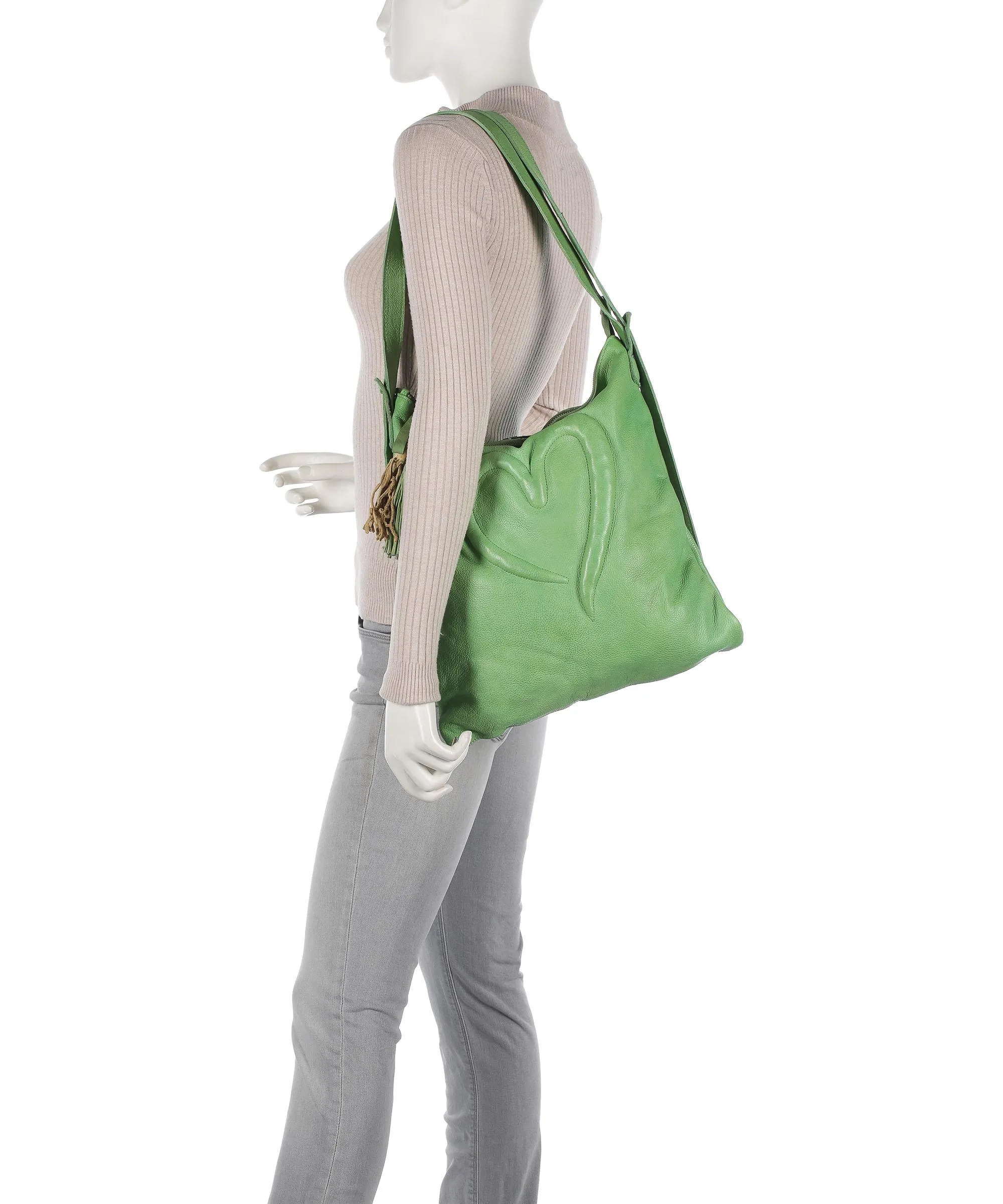  Taschendieb Wien Herzgasse 2 Borsa a zainetto pelle di vacchetta grana verde chiaro  