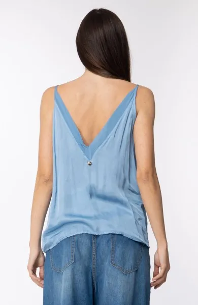 Top in viscosa con inserti in tulle Celestino