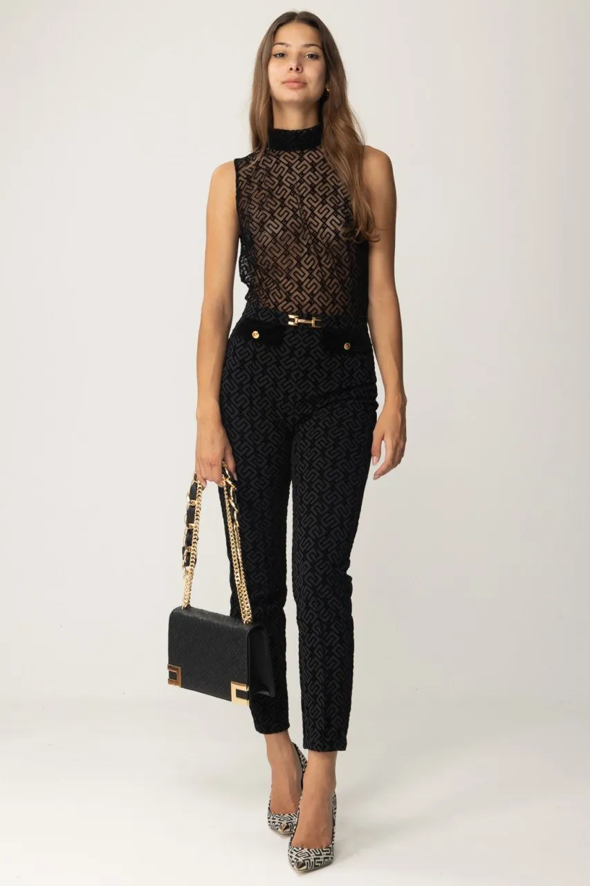 Tuta combinata in crêpe e tulle flock Nero