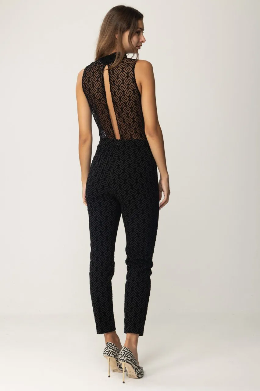 Tuta combinata in crêpe e tulle flock Nero
