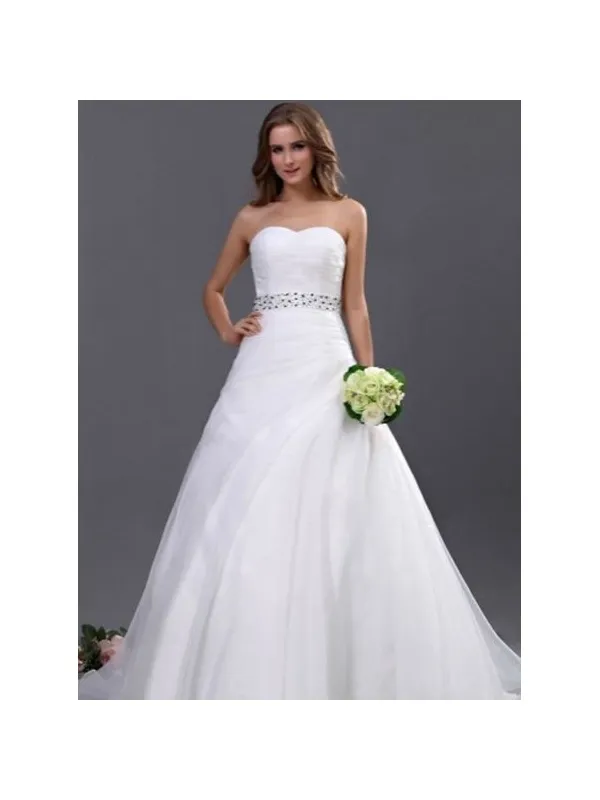 Vestito da sposa A-line di organza semplice con scollo a cuore