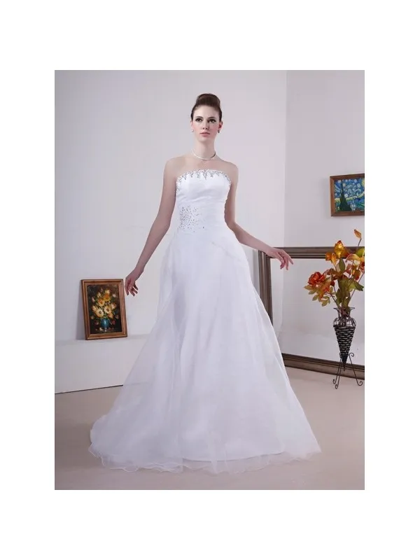 Vestito da sposa A-line in organza fine ed elegante