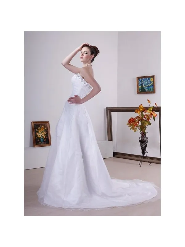 Vestito da sposa A-line in organza fine ed elegante