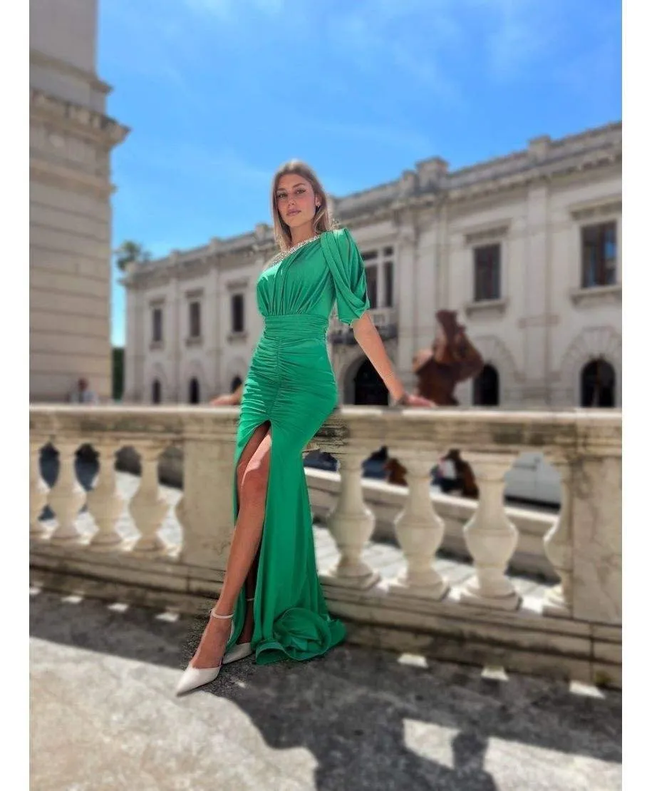Vestito elegante da cerimonia, verde - Monospalla - Boni