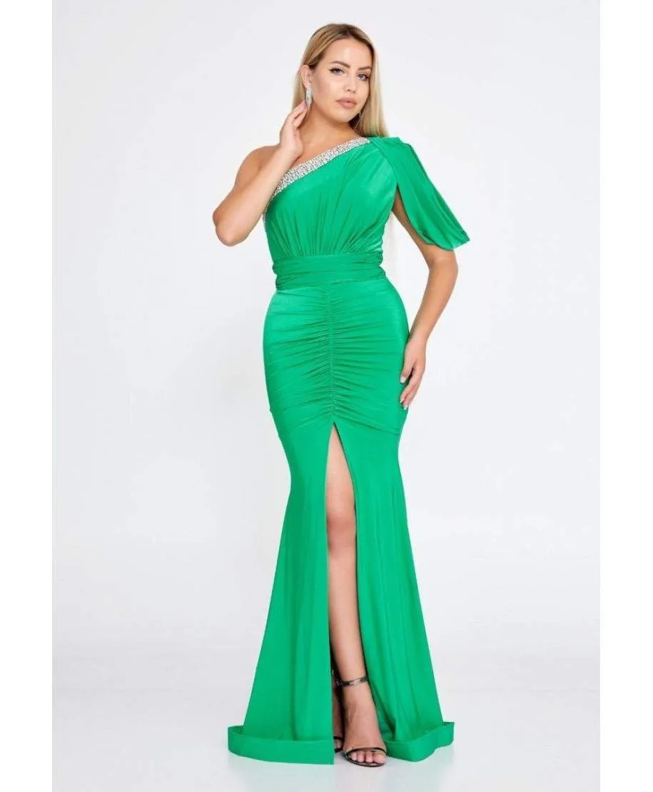 Vestito elegante da cerimonia, verde - Monospalla - Boni