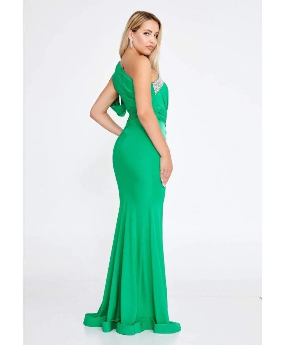 Vestito elegante da cerimonia, verde - Monospalla - Boni