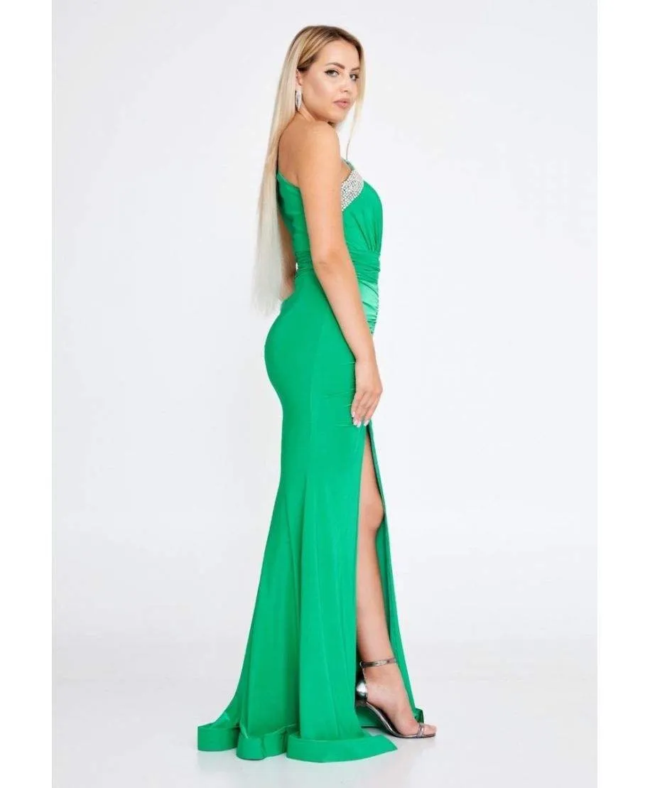 Vestito elegante da cerimonia, verde - Monospalla - Boni