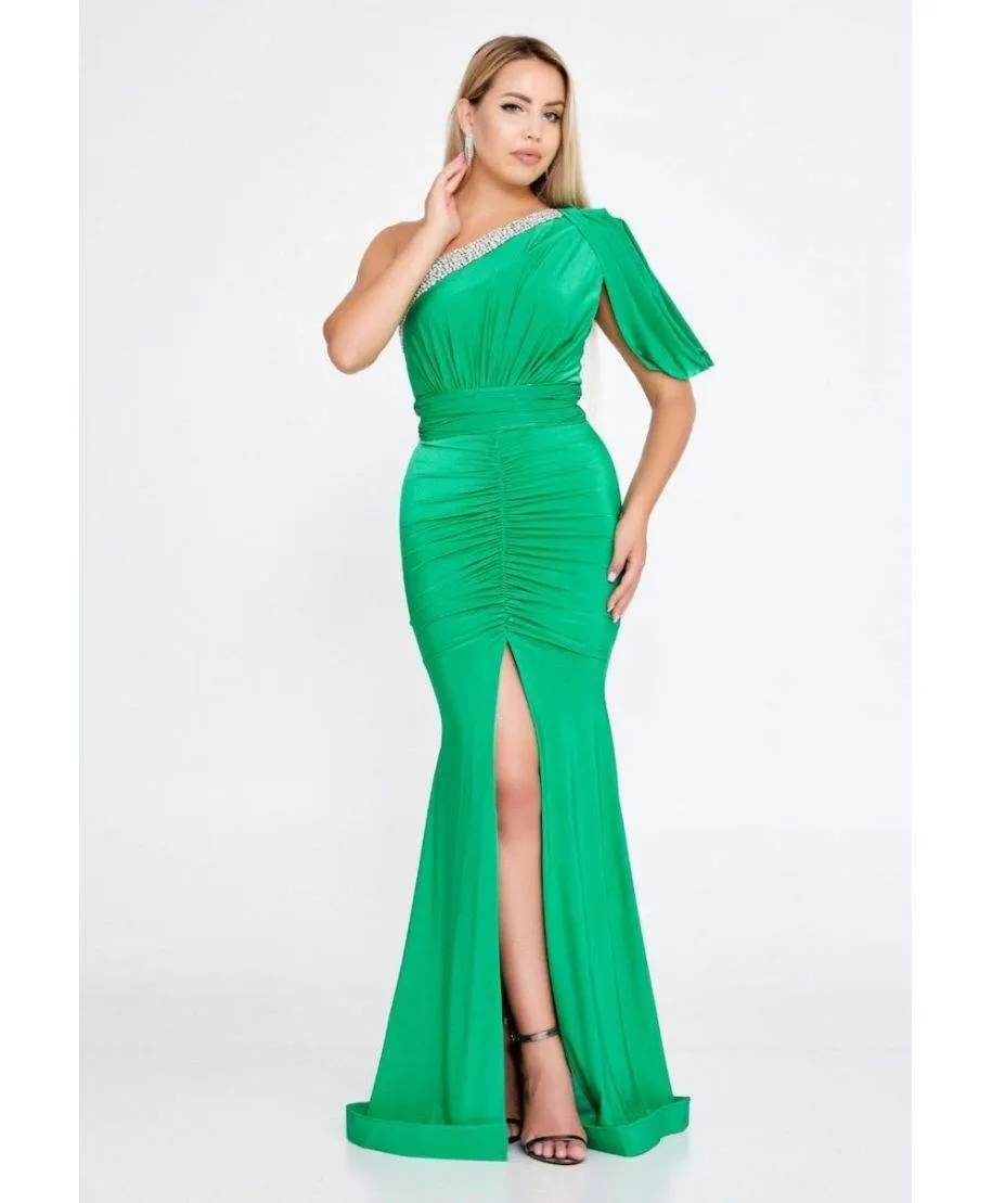 Vestito elegante da cerimonia, verde - Monospalla - Boni