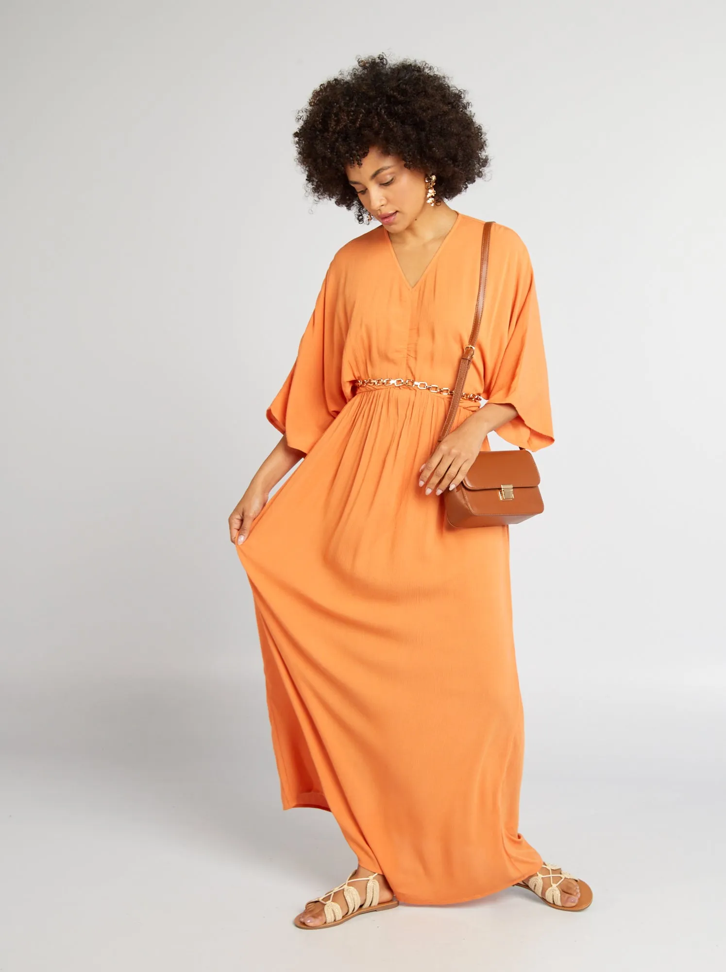 Vestito lungo con maniche pipistrello - ARANCIONE