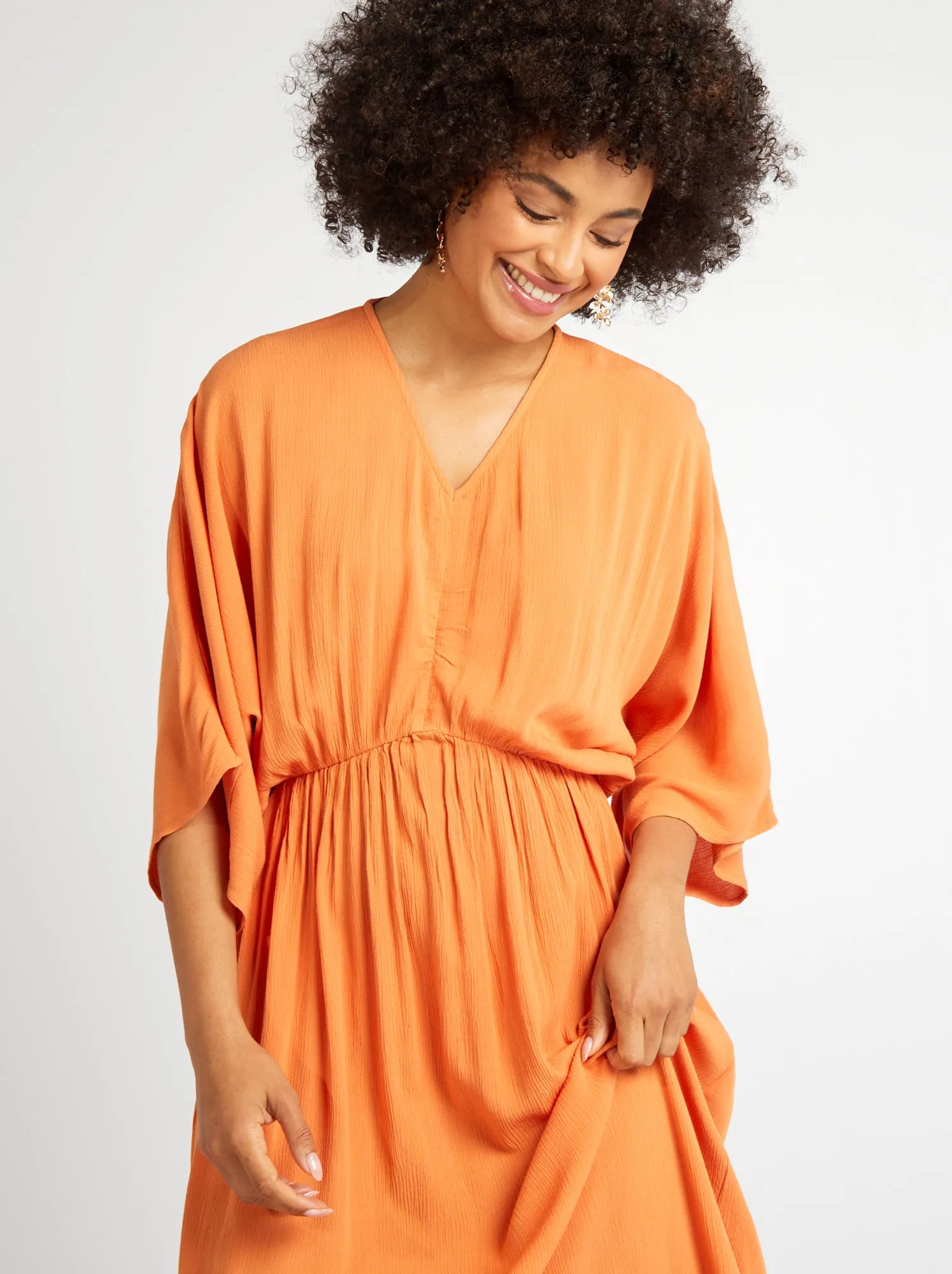 Vestito lungo con maniche pipistrello - ARANCIONE