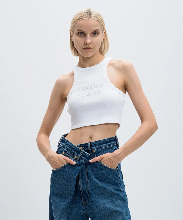 Vetements Top bianco con cicatrice con cristalli WA65TO481W